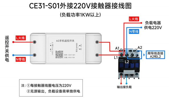 5-CE31-S01遙控開(kāi)關(guān)外接220V接觸器接線圖