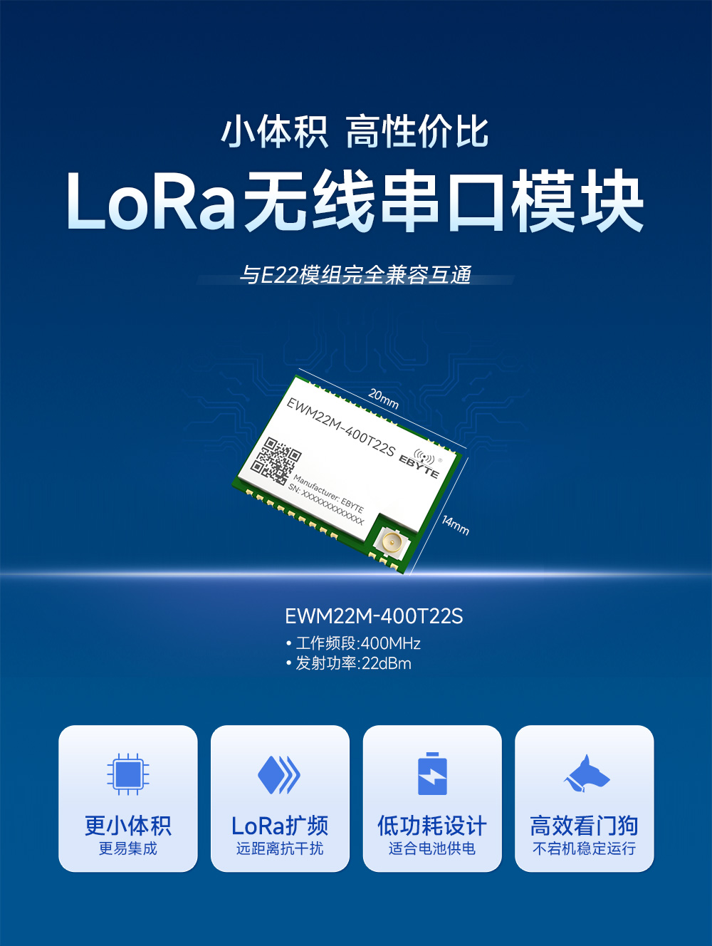 EWM22M-400T22S 低成本lora無(wú)線串口模塊 (1)