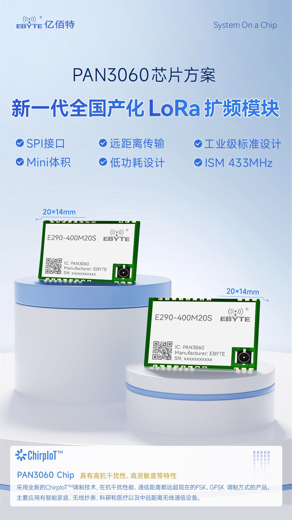 E290-400M20S(3060) 國產(chǎn)PAN3060方案LoRa模塊